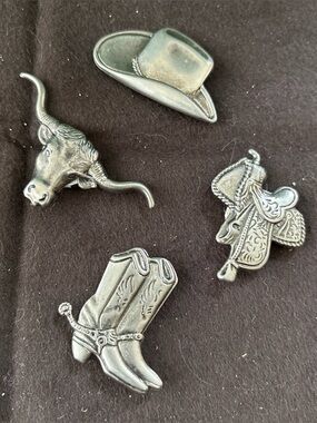 Lot 4 Western Theme Silver Tin Button Covers 80’s Vintage Cowboy Boots Hat